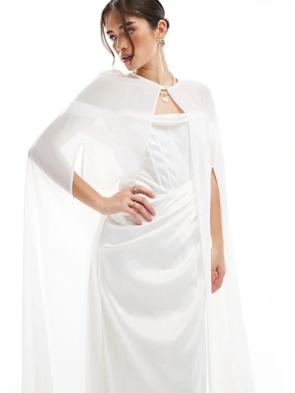 asos white satin dress ASOS Satin Cami Wedding Dress With Train-white